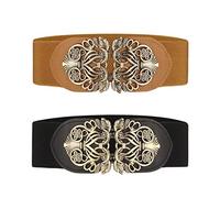 Ceinture large à taille élastique pour femme 2 pièces rétro Ceinture Élastique (Noir & Marron)