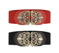 Ceinture large à taille élastique pour femme 2 pièces rétro Ceinture Élastique (Noir & Rouge)