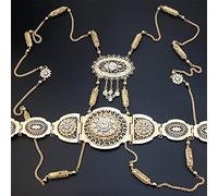 Ceinture marocaine dorée pour femme Chaîne de poitrine Bijoux de mariée Algérie Robe Ceinture Caftan Bijoux de corps