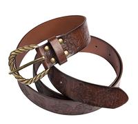 Ceinture médiévale en cuir PU, Viking en relief bataille chevalier ceinture rétro Renaissance O Ring ceinture LARP Halloween accessoires de Costume pour hommes (Marron)