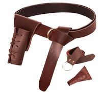 Ceinture médiévale en cuir synthétique + étui pour épée en cuir, ceinture médiévale, ceinture viking, porte-épée, ceinture vintage en cuir synthétique et ensemble de poches latérales, Jaune/marron