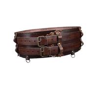 Ceinture médiévale large chevalier en cuir PU double rangée boucles réglables pour déguisement carnaval fête - Marron