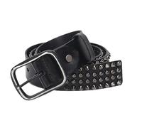 Ceinture Noir clouté Punk Rock pour Femmes et Hommes dans l'arrangement de Pointes de cône Ceintures en Cuir de Vachette fabriquées à la Main avec Boucle carrée,Noir,105cm/waist:34"~36"