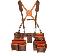 VEVOR Ceinture à Outils avec Bretelles 19 Poches Ceinture Porte Outils Robuste Cuir Véritable Tour de Taille Réglable 736,6-1371,6 mm pour Hommes Charpentiers Électriciens Bricolage Jardinage, Marron