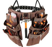 Ceinture porte-outils 19 poches réglable de 81,2 à 137,2 cm sacoche à outils robuste en polyester sacoche à outils amovible pour électricien menuisier bricoleur bûcheron bâtiment marron