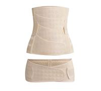 Ceinture Post Accouchement Femme 3 en 1, 4-Patchs Post Grossesse Gaine Post Partum Ventre Plat Ajustable Respirante avec Ceinture Pelvienne, Récupération Ceinture Abdominale Gainante (L, Beige)