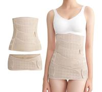 Ceinture Post Accouchement Femme 3 en 1, 4-Patchs Post Grossesse Gaine Post Partum Ventre Plat Ajustable Respirante avec Ceinture Pelvienne, Récupération Ceinture Abdominale Gainante (XL, Beige)