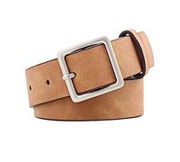 EFLAL Ceinture pour femme avec boucle ardillon en alliage carré argenté de 103cm, ceinture élégante en cuir de vachette nubuck coloré, Brun