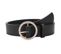 Ceinture pour femme avec boucle ronde incrustée, Noir , taille unique