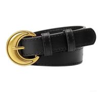 Ceinture pour femme en forme de croissant de lune avec boucle ardillon dorée antique et matériau en cuir synthétique souple pour un soutien fiable de la définition de la taille (noir)
