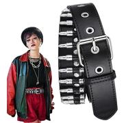 Ceinture punk en cuir - Sangle réglable de 114,3 cm - Accessoire de mode en polyuréthane - Unisexe - Design de balle creuse - Pour homme et femme - Tenue de fête décontractée - Style rock rétro, Noir