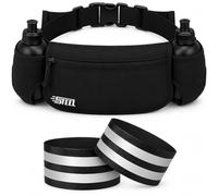 Ceinture Running Hydratation Course a Pied, Sac Banane Porte Gourde, Bouteille Accessoires Etanche Réfléchissant pour Trail Jogging Footing Randonnée Vélo (All Black (2 brassards Inclus))