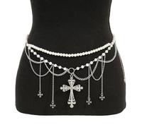 Ceinture sophistiquée en métal synthétique avec pompons pour femme - Chaîne de corps polyvalente pour améliorer n'importe quelle tenue - Ceinture en perles superposées, taille unique, Comme décrit