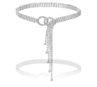 Ceinture Taille Strass Femme, Réglable en Ceinture Argentée Femme Bijoux, Chaîne de taille en Strass, Réutilisable pour Jean, Pantalon, Robe, chemise, Jusqu'à 115 cm