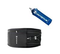 Ceinture Trail Running Mixte Noir - Ceinture Hydratation Sport avec Poche Smartphone Zippée (6,1”) + Flasque 500ml - 2 Poches Extensibles - Ajustable (avec Flasque Bleu)