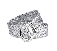 Ceinture tressée en cuir 3 cm x 106 cm pour robe Jeans Ceinture à boucle ardillon Pantalon Ceinture décorative Accessoires vestimentaires,Argent,106x3cm