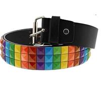 Ceinture unisexe à 3 rangées de rayures arc-en-ciel Pyramide cloutée Punk Goth Taille unique