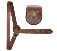 Ceinture vintage en cuir synthétique avec poche pour pièces de monnaie - Thème médiéval - Ceinture de déguisement avec motif en relief - Fournitures de cosplay, Marron C