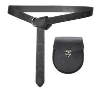 Ceinture vintage en cuir synthétique avec poche pour pièces de monnaie - Thème médiéval - Ceinture de déguisement avec motif en relief - Fournitures de cosplay, Noir C