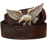 Ceinture Western en Cuir Véritable pour Homme avec Boucle Cowboy Soaring Eagle, Largeur 3,8 Cm, Sangle Gravée en Relief avec Drapeau Aigle, Coffee, 130cm/waist:44"~46