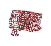 Ceinture Western Snap Unisexe Avec Strass Brillants Et Paillettes Cloutées, Boucle Croisée En Cristal, Rouge 100 Cm/39" For Hommes Femmes(Red,100cm/39)