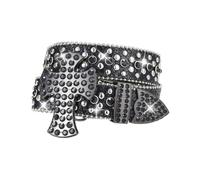 Ceinture Western Snap Unisexe Avec Strass Brillants Et Paillettes Cloutées, Boucle Croisée En Cristal, Rouge 100 Cm/39" For Hommes Femmes(Black,100cm/39)
