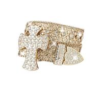 Ceinture Western Snap Unisexe Avec Strass Brillants Et Paillettes Cloutées, Boucle Croisée En Cristal, Rouge 100 Cm/39" For Hommes Femmes(Gold,110cm/43)