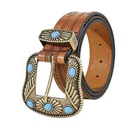 Ceinture Western Turquoise Vintage pour Homme - Boucle Cowboy en Cuir pour Jeans, Marron, 120 cm