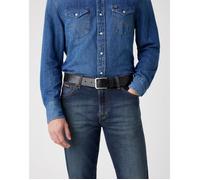 Ceinture - WRANGLER - Structured - Cuir de vache aniline - Boucle argent brossé - Noir 100 cm