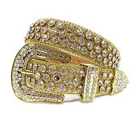 Ceintures à la mode en strass pour homme et femme avec cristaux brillants et diamants incrustés de diamants ceinture en cuir ceinture jeans, Doré, M: fits pants size 33-35