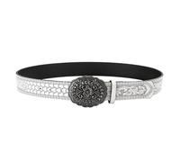 Ceintures en cuir cloutées avec strass pour femme 3,8 cm avec boucle argentée tendance, blanc, 120