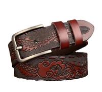 Ceintures pour homme avec impression dragon 100 % cuir véritable vintage boucle ardillon cowboy jeans ceintures, rouge/marron, 110