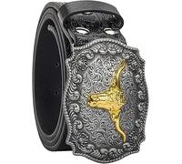 Ceintures western-cowboy CaySep pour femmes et hommes - Vintage avec boucle de tête de taureau gravée florale - Ceinture de taille cowgirl pour une taille de 64 à 97 cm, Noir-Style1, 110cm/For Waist