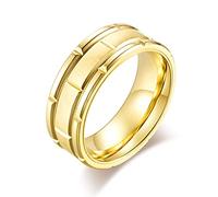 CEJUG Alliance en acier inoxydable plaqué or 14 pour homme Motif brique brossé Taille 8-12, bois, oxyde de zirconium