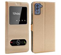 CEKA TECH Coque pour Samsung Galaxy S22 Plus 5G (6,6 Pouces), Etui Housse avec FENETRES, Pochette Magnétique pour (Samsung S22 Plus 5G) - Gold
