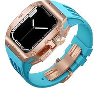 CEKGDB Bracelet de sport en caoutchouc robuste avec boîtier en titane pour Apple Watch 8/7 6/5/4 SE 45 mm 44 mm, kit de modification, lunette en métal, bracelet en caoutchouc fluoré et boucle moderne