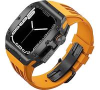 CEKGDB Bracelet de sport en caoutchouc robuste avec boîtier en titane pour Apple Watch 8/7 6/5/4 SE 45 mm 44 mm, kit de modification, lunette en métal, bracelet en caoutchouc fluoré et boucle moderne