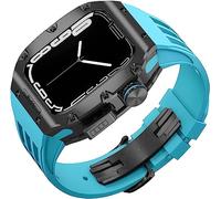 CEKGDB Bracelet de sport en caoutchouc robuste avec boîtier en titane pour Apple Watch 8/7 6/5/4 SE 45 mm 44 mm, kit de modification, lunette en métal, bracelet en caoutchouc fluoré et boucle moderne