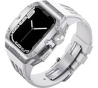 CEKGDB Bracelet de sport en caoutchouc robuste avec boîtier en titane pour Apple Watch 8/7 6/5/4 SE 45 mm 44 mm, kit de modification, lunette en métal, bracelet en caoutchouc fluoré et boucle moderne