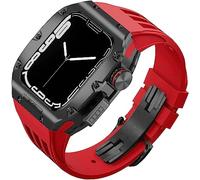 CEKGDB Bracelet de sport en caoutchouc robuste avec boîtier en titane pour Apple Watch 8/7 6/5/4 SE 45 mm 44 mm, kit de modification, lunette en métal, bracelet en caoutchouc fluoré et boucle moderne