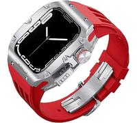 CEKGDB Bracelet de sport en caoutchouc robuste avec boîtier en titane pour Apple Watch 8/7 6/5/4 SE 45 mm 44 mm, kit de modification, lunette en métal, bracelet en caoutchouc fluoré et boucle moderne
