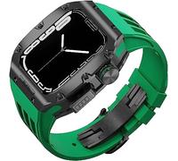 CEKGDB Bracelet de sport en caoutchouc robuste avec boîtier en titane pour Apple Watch 8/7 6/5/4 SE 45 mm 44 mm, kit de modification, lunette en métal, bracelet en caoutchouc fluoré et boucle moderne