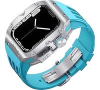 CEKGDB Bracelet de sport en caoutchouc robuste avec boîtier en titane pour Apple Watch 8/7 6/5/4 SE 45 mm 44 mm, kit de modification, lunette en métal, bracelet en caoutchouc fluoré et boucle moderne