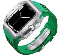 CEKGDB Bracelet de sport en caoutchouc robuste avec boîtier en titane pour Apple Watch 8/7 6/5/4 SE 45 mm 44 mm, kit de modification, lunette en métal, bracelet en caoutchouc fluoré et boucle moderne