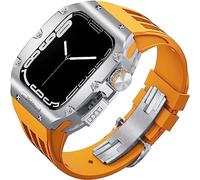 CEKGDB Bracelet de sport en caoutchouc robuste avec boîtier en titane pour Apple Watch 8/7 6/5/4 SE 45 mm 44 mm, kit de modification, lunette en métal, bracelet en caoutchouc fluoré et boucle moderne