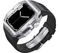 CEKGDB Bracelet de sport en caoutchouc robuste avec boîtier en titane pour Apple Watch 8/7 6/5/4 SE 45 mm 44 mm, kit de modification, lunette en métal, bracelet en caoutchouc fluoré et boucle moderne