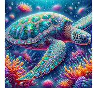 Cekog 5D Corail tortue Diamond Painting pour Adultes DIY Rond Broderie Diamant Kit Complet,Animaux colorés Art du Diamant Peinture Strass Point de Croix Painting pour Maison Murale Décor 20x20 cm