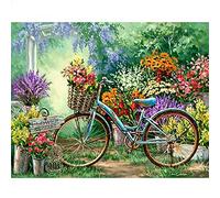 Cekog Diamond Painting,Fleur Vélo Kit de Peinture Diamant 5D DIY,Broderie Diamant Complet pour Adultes Enfants Point De Croix, pour la décoration à la Maison/Salon/Chambre/Bureau Round Drill 40x50cm