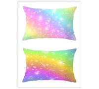 Cekog Housse de Coussin 30x50cm Lot de 2 Lin Rectangulaires Housse Coussin Exterieur Décoratives Étoiles Arc-en-Ciel Motif Lombaire Taie d'oreiller pour Canapé Maison Salon Lit Jardin