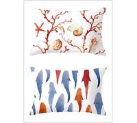 Cekog Housse de Coussin 40x60cm Lot de 2 Lin Rectangulaires Housse Coussin Exterieur Décoratives Aquarelle Poisson Corail Motif Lombaire Taie d'oreiller pour Canapé Maison Salon Lit Jardin